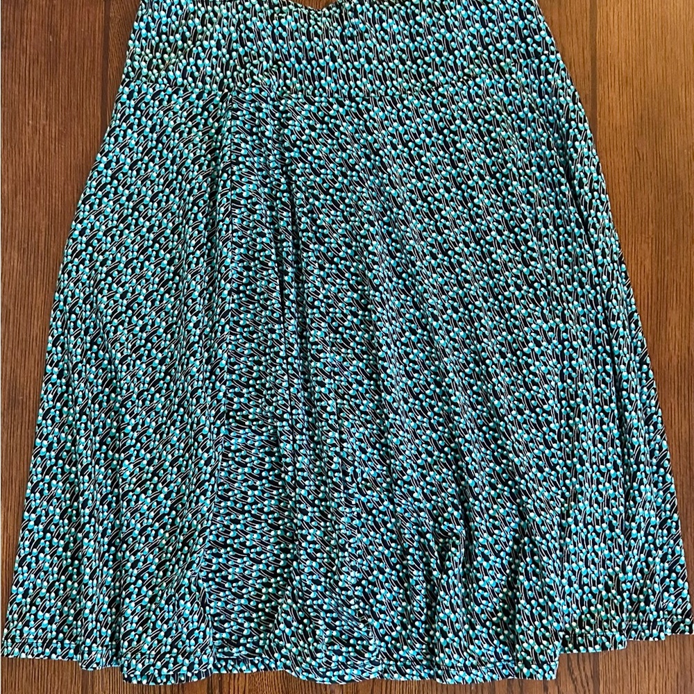 Teal, Black, and White A-Line Midi Skirt